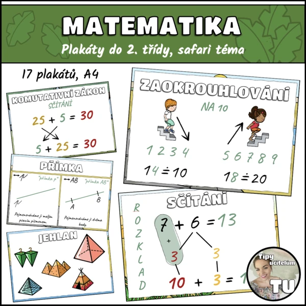 Plakáty do 2. třídy, matematika, safari téma 1