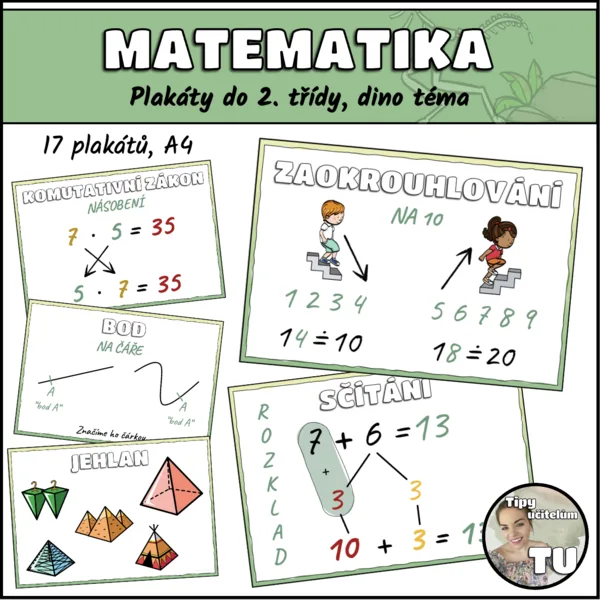 Plakáty do 2. třídy, matematika, Dino téma 1