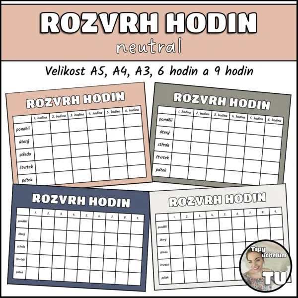 Rozvrh hodin - velikost A5, A4 i A3 - neutral 1