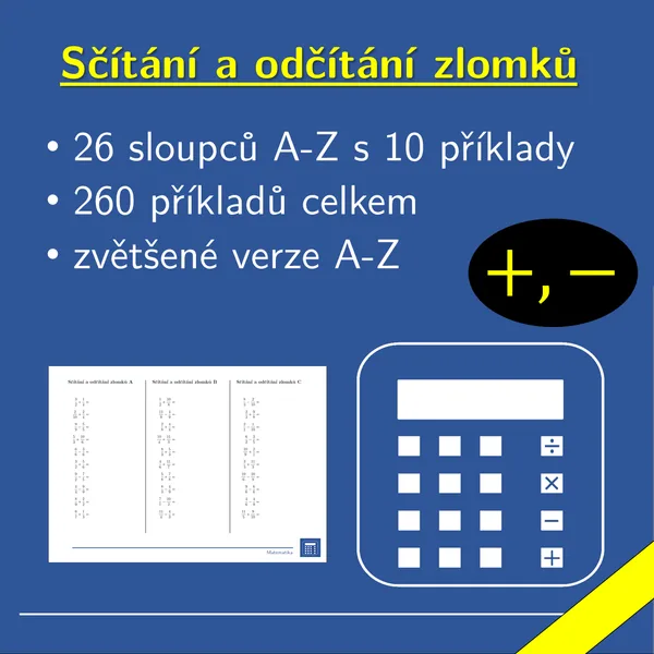 Sčítání a odčítání zlomků, 26 sloupců, matematika 1