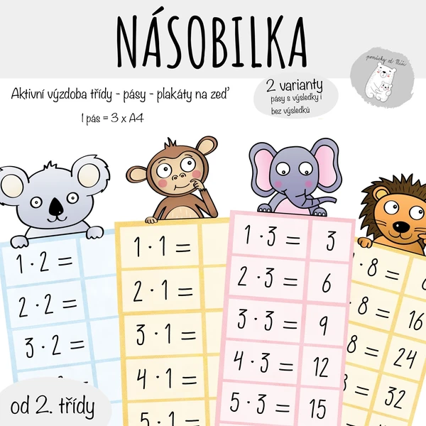 Násobilka (zvířátka) - pásy na zeď 1