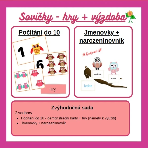 Sovičky - hry, počítání do 10, narozeninovník, jmenovky 1