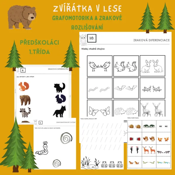 Zvířátka v lese - Grafomotorika a zrakové rozlišování 1