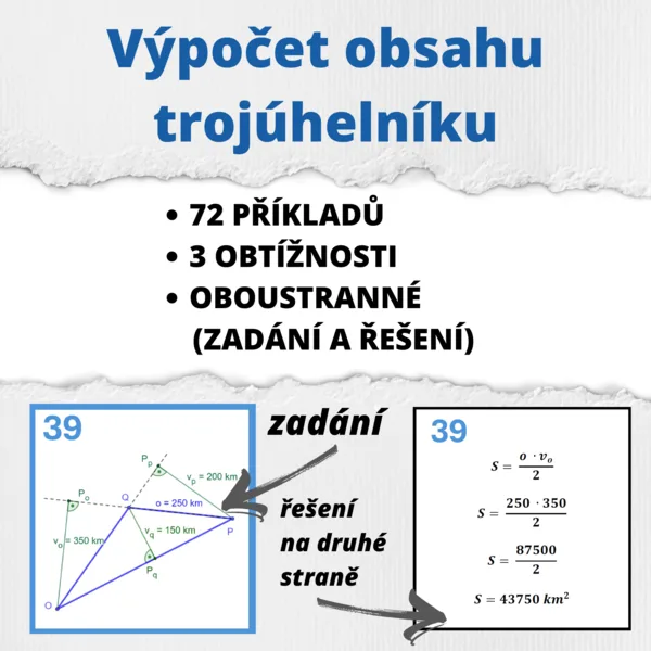 Výpočet obsahu trojúhelníku - oboustranné kartičky 1