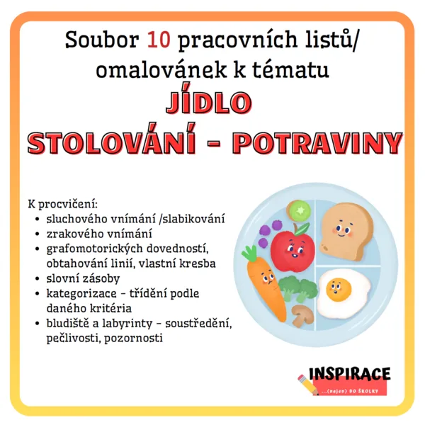Pracovní listy na téma JÍDLO - POTRAVINY - STOLOVÁNÍ 1