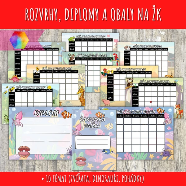 Obaly na žákovskou knížku, rozvrhy hodin, diplomy pro děti 1