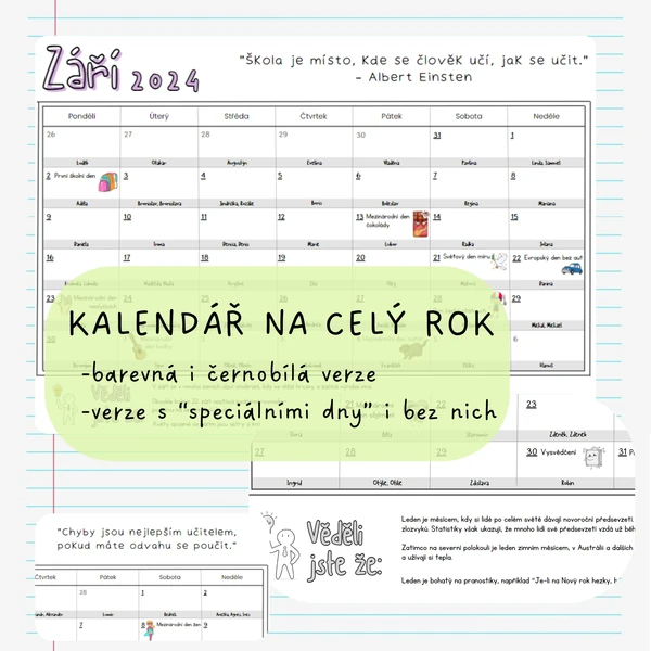 Kalendář na celý rok 1