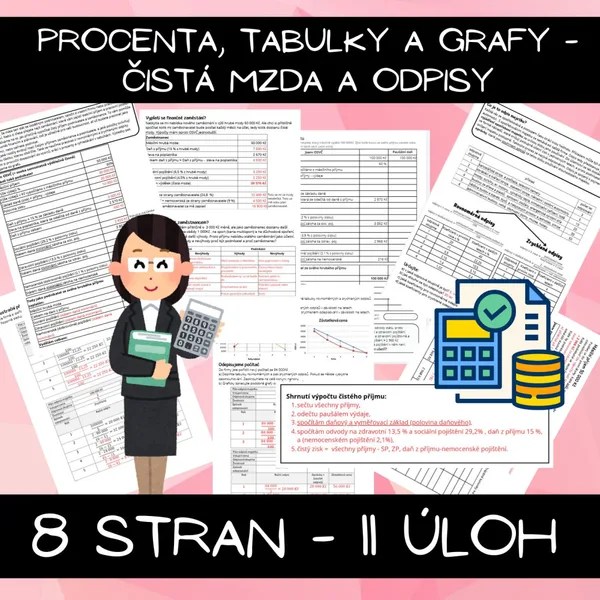 Procenta, tabulky a grafy - čistá mzda a odpisy 1