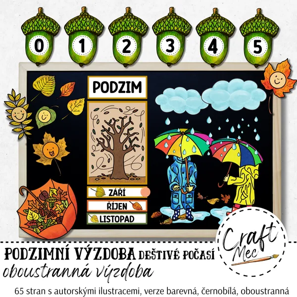 PODZIMNÍ VÝZDOBA DEŠTIVÉ POČASÍ - OBOUSTRANNÁ VÝZDOBA / BAREVNÁ + ČERNOBÍLÁ 1