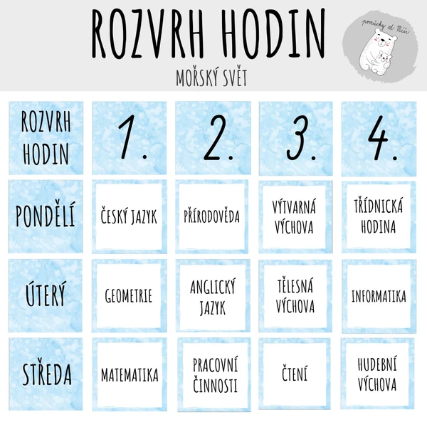 Rozvrh hodin - mořský svět 1