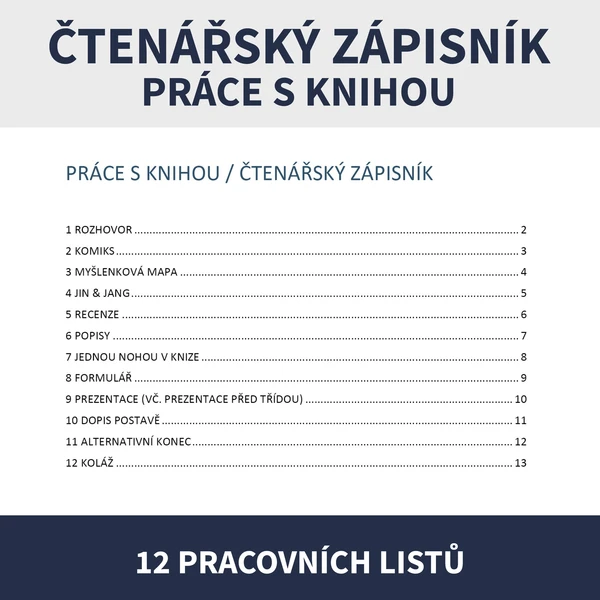 ČTENÍ - PRÁCE S KNIHOU (12 pracovních listů) 1
