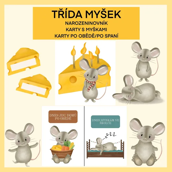 Myšky - narozeninovník a cedulky 1