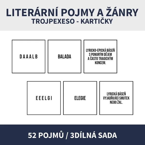 LITERÁRNÍ POJMY A ŽÁNRY (anagramy, definice, trojdílná sada) 1