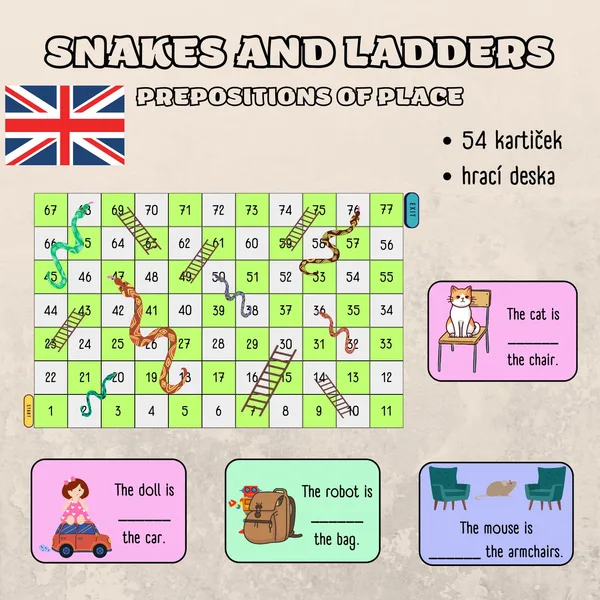 Snakes and ladders, boardgame - prepositions of place 1
