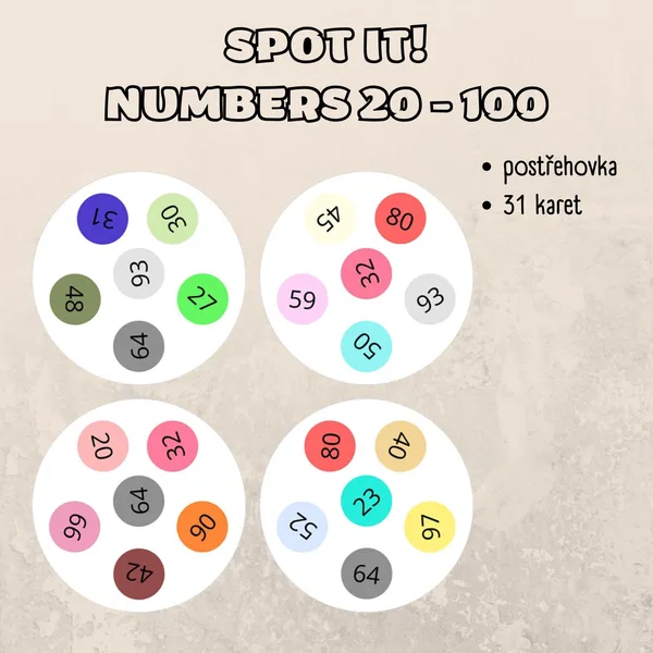 Spot it! - Postřehovka - Numbers 20 - 100, čísla do 100 1