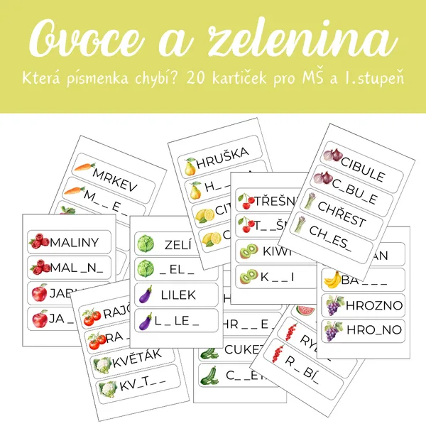 Která písmenka chybí - OVOCE A ZELENINA 1