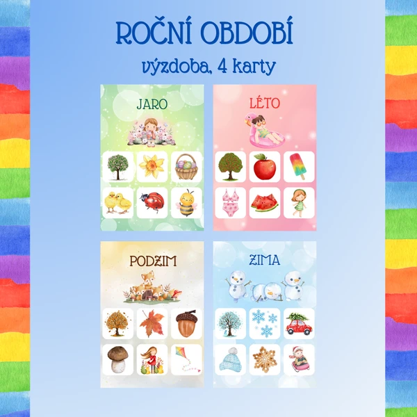 Roční období - 4 karty s obrázky, výzdoba 1