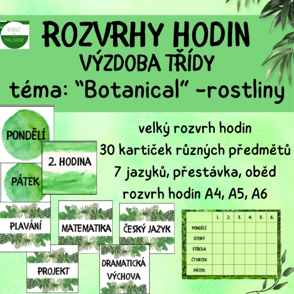 Rozvrh hodin- téma Botanical, rostliny 1