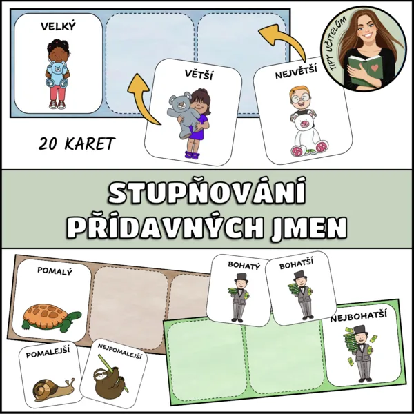 Stupňování přídavných jmen - přiřazovací kartičky 1