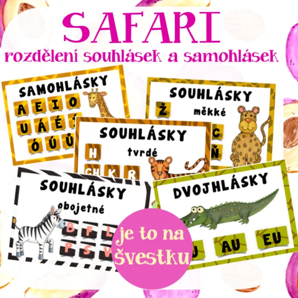 SAFARI - rozdělení souhlásek a samohlásek 1