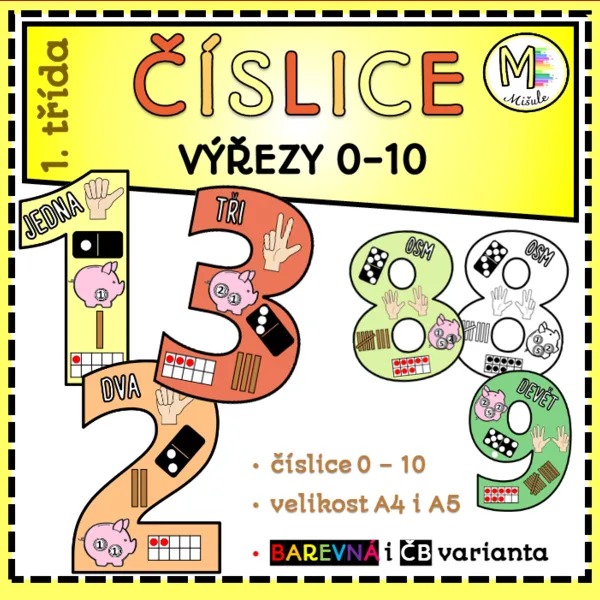 ČÍSLICE 0 - 10- VÝŘEZY SE ZNÁZORNĚNÍM POČTU 1