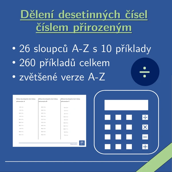 Dělení desetinných čísel číslem přirozeným, 26 sloupců, matematika 1