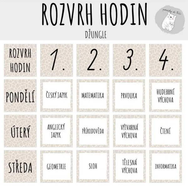 Rozvrh hodin velký - Džungle 1