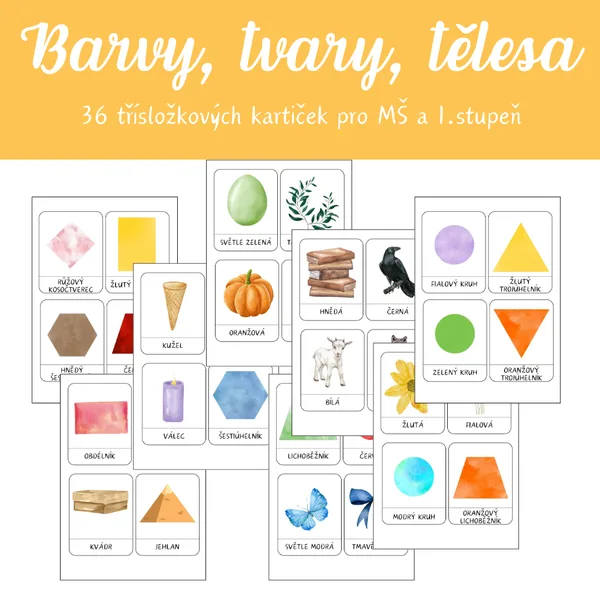 Třísložkové karty - TĚLESA, TVARY A BARVY 1