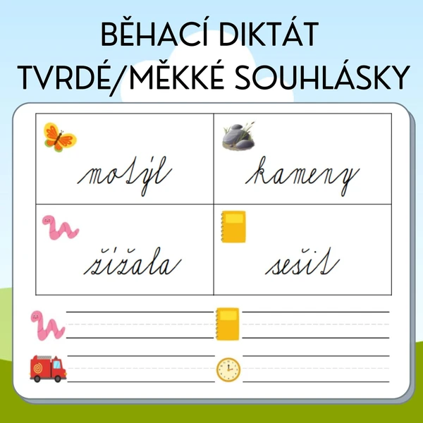Běhací diktát - tvrdé/měkké souhlásky 1