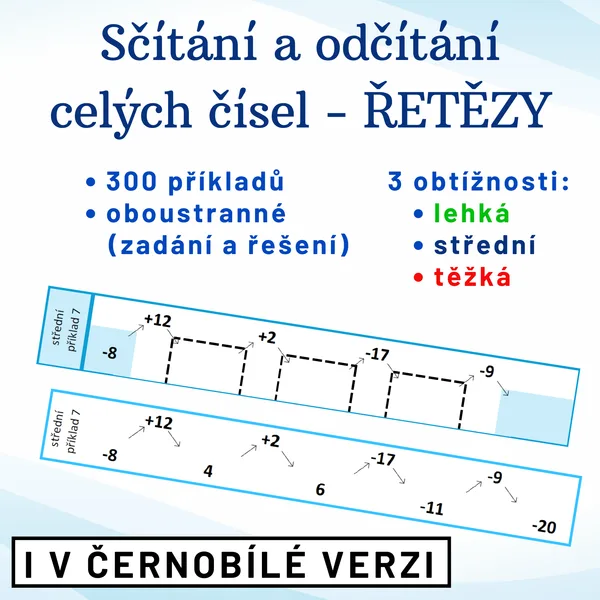 Celá čísla - sčítání a odčítání - řetězy 1