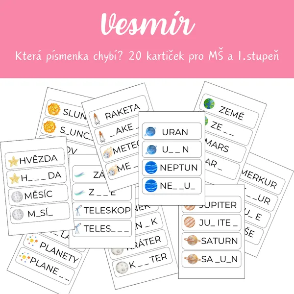 Která písmenka chybí - VESMÍR 1