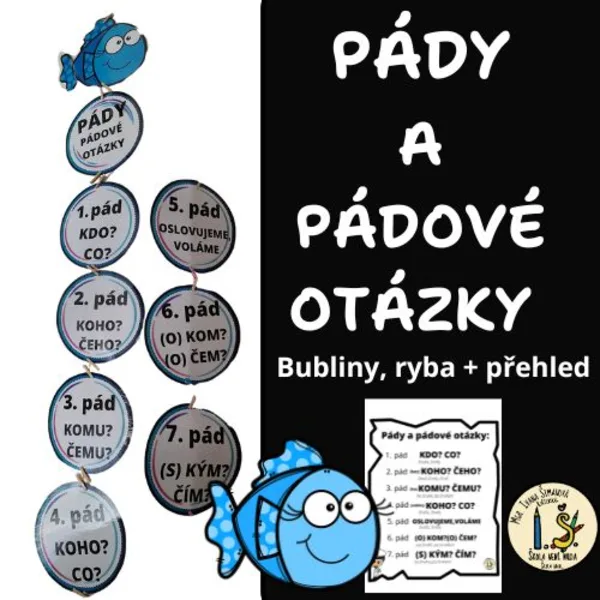 Pády, pádové otázky v bublinách + rybka 1