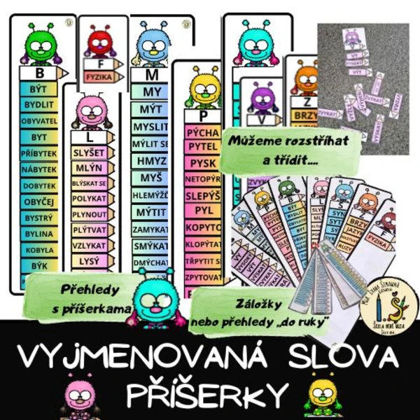 VYJMENOVANÁ SLOVA - PŘÍŠERKY - PŘEHLEDY, záložky, kartičky 1