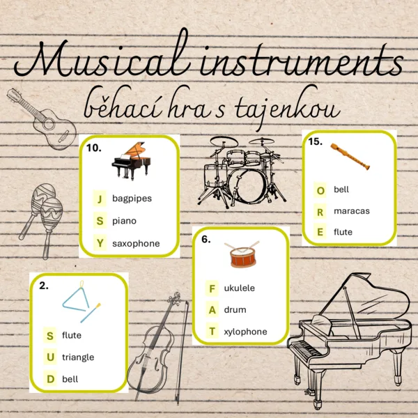 Musical instruments - běhací hra s tajenkou 1