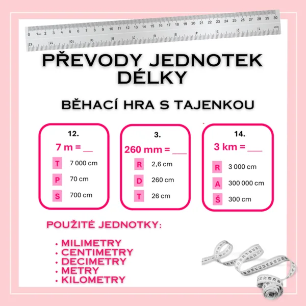 Převody jednotek délky - běhací hra s tajenkou 1