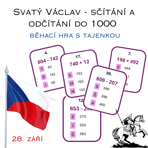 Svatý Václav - sčítání a odčítání do 1000 - běhací hra s tajenkou 1