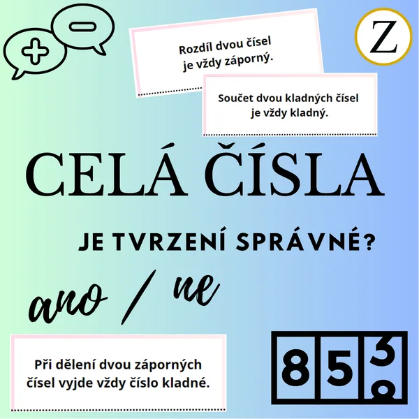 CELÁ ČÍSLA - selfcorrecting karty - tvrzení ANO / NE (32 karet) 1