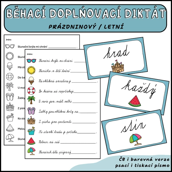 Běhací doplňovací diktát - letní, prázdninový 1