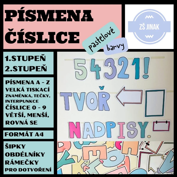 PÍSMENA A ČÍSLICE - pastelové barvy 1