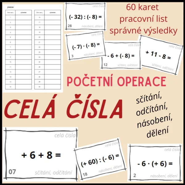 CELÁ ČÍSLA - karty se zadáním (60 karet a správné výsledky) 1