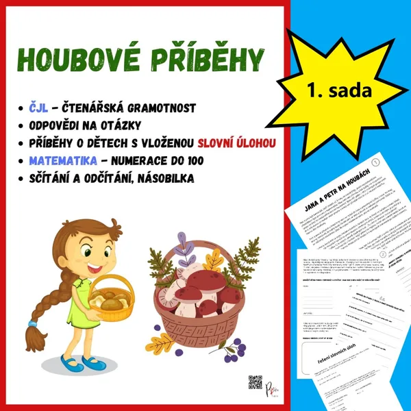 JANA A PETR NA HOUBÁCH - PŘÍBĚH SE SLOVNÍMI ÚLOHAMI + čtenářská gramotnost 1