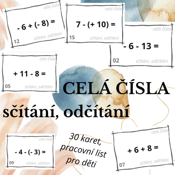 CELÁ ČÍSLA - sčítání a odčítání (30 karet, pracovní listy, výsledky) 1