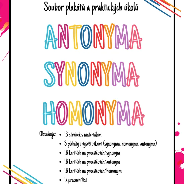 Synonyma, antonyma, homonyma - plakáty a kartičky na procvičování 1