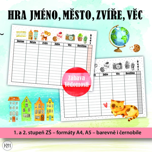 Hra Jméno, město, zvíře, věc (+ jídlo, rostlina, věc) 1