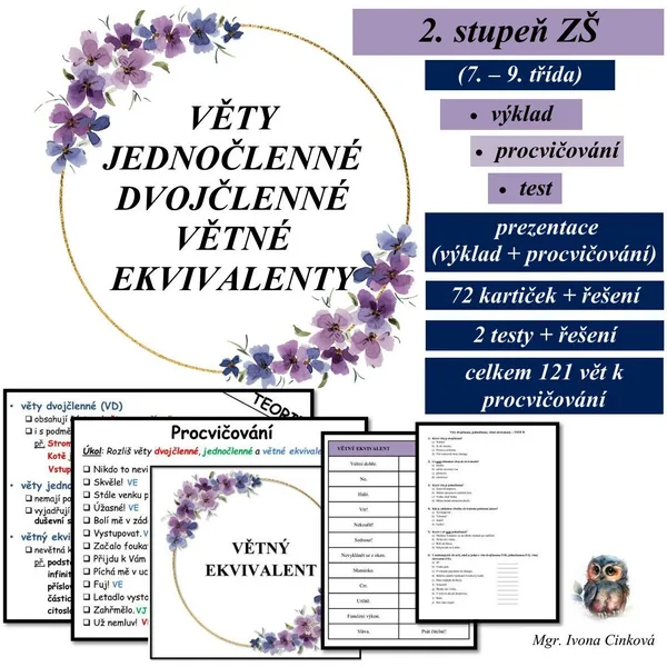 Věta jednočlenná, dvojčlenná, větný ekvivalent 1