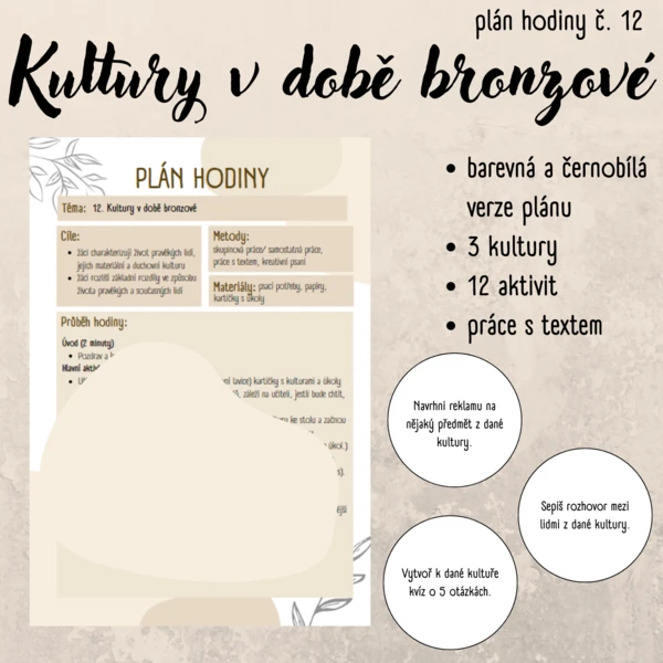 Plán hodiny (12) - 6. třída - kultury v době bronzové 1