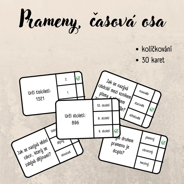 Úvod do dějepisu, historické prameny, časová osa - kolíčkování 1