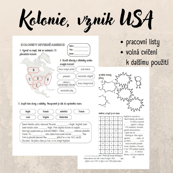 Kolonie, vznik USA - pracovní listy 1
