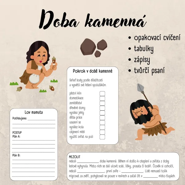 Doba kamenná - opakovací cvičení, zápisy 1