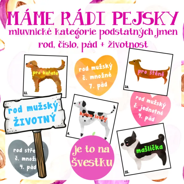 Máme rádi pejsky - mluvnické kategorie podstatných jmen 1
